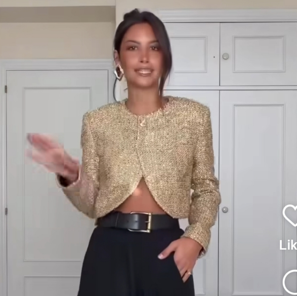 Zara Metalic thread Textured Cropped Blazer